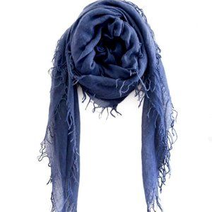 NWT‎ Yu Edit Made in Italy Modal Blue Scarf 74"x30"Fringe Frayed Edges Dyed Look